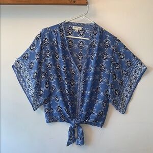 Max Studio Blue Patterned Blouse Kimono Sleeve